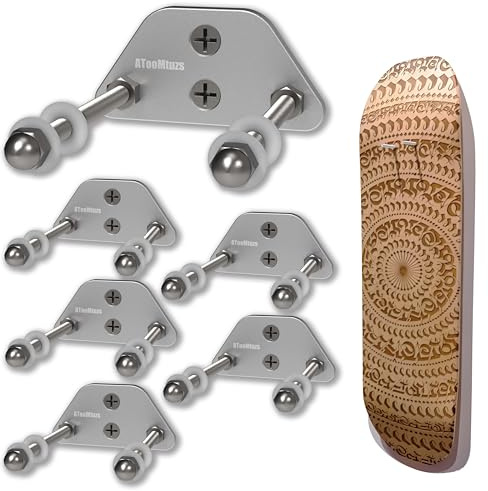 ATOOMTUZS Skateboard Wall Mount Display(6 Packs)-Aluminum Ramp Shape Skateboard Deck Wall Mount with Two Screw Holes for Horizontal and Vertical Hanging Skateboard Display Decor