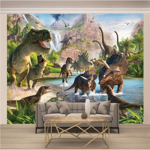 Fotomurales Decorativos Pared 3D Papel Tapiz Fotográfico Fleece No-Trenzado Art Mural De Pared Papel Pintado Moderna Sala Cuarto Salón Infantil Dormitorio xl 250 x 175cm Animal Dinosaurio