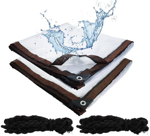 ZOFUN 2 Pack Clear Tarpaulin, 2 x 2 m Waterproof Tarpaulins with Eyelets and Rope, Thickened Heavy Duty Tarpaulin Tear Resistant, Transparent Tarpaulins for Home Garden Outdoor Gazebo Camping