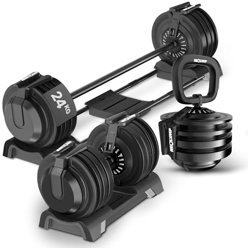 NEOLYMP 3-in-1 verstellbares Hanteln Set (2-24 kg) - Kurzhantel, Langhantel & Kettlebell in 1 Set – Hantelset mit einstellbaren Gewichten, Langhantel Set