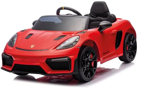 Kinder Elektroauto 12V Porsche Taycan Spyder RS Offiziell Mit Sound LED Gummiräder Türen Fernbedienung Rückwärtsgang Musik USB SD Lithium Akku Sicher 3 6 Jahre Spielzeug Realistisch Geschenk Rot