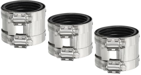PATIKIL 2 Inch Flexible Pipe Coupling with Clamps, 3 Pcs 304 Stainless Steel No Hub Couplings Pipe Connector with Rubber Liner for PVC and Metal Pipes, Drain