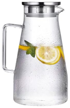 Glass Pitcher with Lid and Spout Refrigerator Water Pitcher Ideal for Hot and Cold Beverages Durable Borosilicate Glass Perfect for Iced Tea Juice Wine Coffee and More