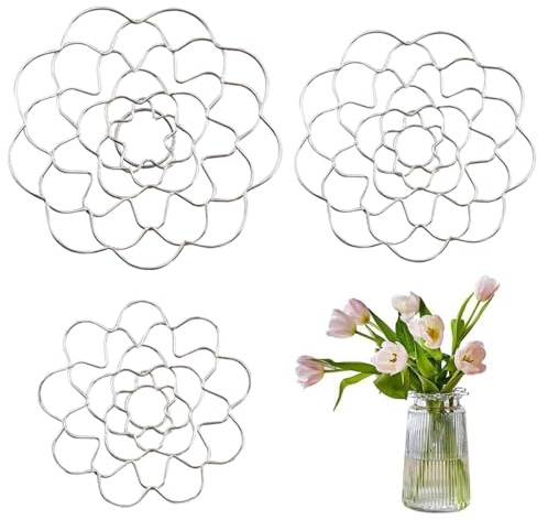 Treki 3 Pcs Floral Grid for Vase Metal Flower Arranging Grid(4'', 5'', 6'' Dia) Reusable Flower Arrangement Bouquet Holder Flowers Insert Lid Tool for Vase Plant Fixation