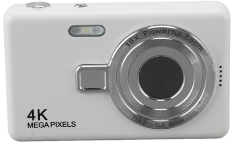 TARSHYRY Compact Digital Camera, Digital Camera Travel With 2.4in TFT Screen 16X Zoom Auto Focus 12MP 1080P for Student Vlog (White)