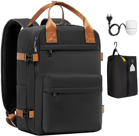 COOLIFE Vakuum Rucksack Handgepäck 45x36x20 EasyJet Eurowings Vakuumpumpe | Abnehmb.Vakuumbeutel, 50%mehrPlatz, Laptopfach 17 Zoll, wasserdicht – Wochenendtrip, Städtetrip & Kurzurlaub für Damen Herren
