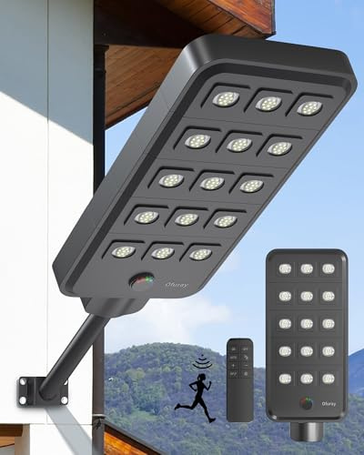 Ofuray Of-15000W Lampadaire Solaire Exterieur avec Detecteur de Mouvement | 6500K Projecteur Led Solaire Puissante, IP67 Étanche Lampe Solaire Extérieurs pour Jardin, Cour , Garage