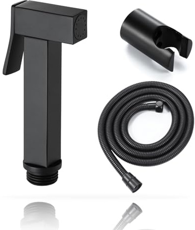 Handheld Bidet Sprayer for Toilet, Cloth Diaper Sprayer with Wall Mounts (ABS) and Hand Held Bidet Bathroom Hose (Stainless Steel), Jet Spray for Toilet, Muslim Shower, Easy to Install (Black)