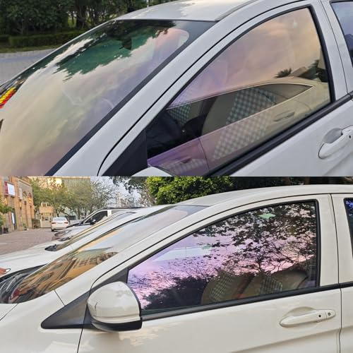 Alvorox 84% VLT Film vitre teintée Voiture, Film de Protection Solaire Nano céramique, Changement Transparent en Film de Couleur Orange Violet (50x300cm)