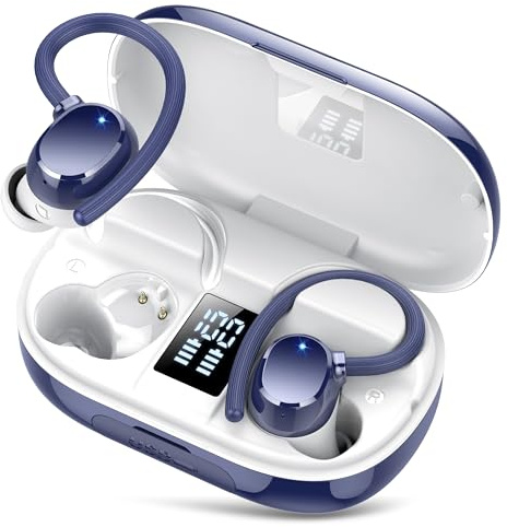 Bluetooth Kopfhörer Sport, 128Std Kopfhörer Kabellos Bluetooth 5.3, ENC Noise Cancelling Mic, HiFi Stereo Tiefer Bass Wireless Earbud, LED-Anzeige, IPX7 Wasserdicht in Ear Ohrhörer mit Ohrhaken, USB-C