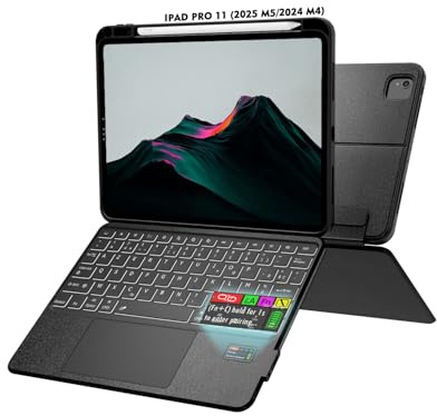 Doohoeek Étui Clavier avec Écran LCD pour iPad Pro 11 Pouces 2025 (M5)/2024 (M4), Bluetooth Type Folio Bluetooth sans Fil Rétroéclairé Détachable avec Pavé Tactile & Inclinaison Réglable 150°, AZERTY