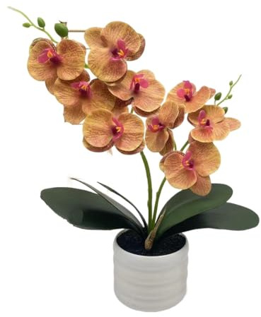 Opatiny Künstliche rosa Orchidee in Vase, große künstliche Orchidee mit stilvoller Vase, 35 x 30 cm, für Wohnzimmer, Schlafzimmer, Büro, realistische seidenähnliche Blütenblätter, kein Gießen N