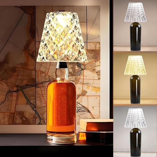 Rechargeable Bottle Lamp, Wireless LED Bottle Light With Touch Control | 3Colour Modes, USB-C Charging Wireless Bottles Lampshade Night Light For Wine/Whisky Glass Bottles, Bar Home Decor
