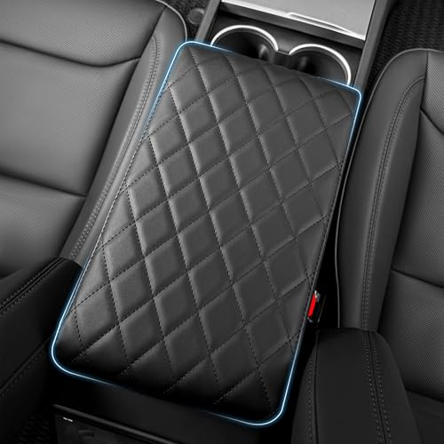 POKSRI accoudoir Voiture Coussin pour Tesla Model Y 2020-2023, 2024 et 2025, 4,5cm ép.Simili-cuir,soutien ergonomique correcteur de posture,protection console centrale,imperméable,resistant aux taches