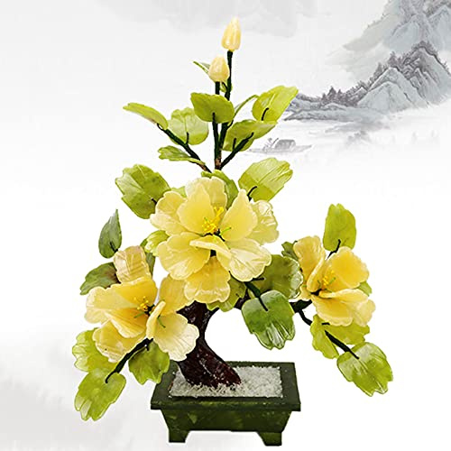 Konstgjord växt Bonsai Blommor Jade Krukväxt Pion Blomsterdekoration för heminredning Jade Carving Bonsai