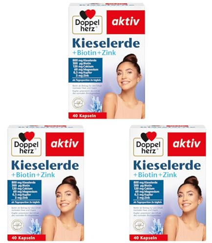 Doppelherz Kieselerde + Biotin + Zink - Biotin trägt zur Erhaltung normaler Haut und Haare bei - 40 Kapseln (Packung mit 3)