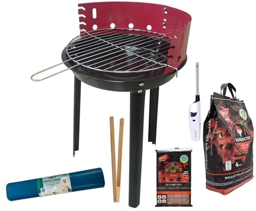 Friesenthal Festival Grillset – Tragbarer Holzkohlegrill inkl. Grillkohle, Grillanzünder, Grillzange, Abfallsäcke & Stabfeuerzeug Weiß – Komplettes BBQ Set für Camping, Festival & Outdoor