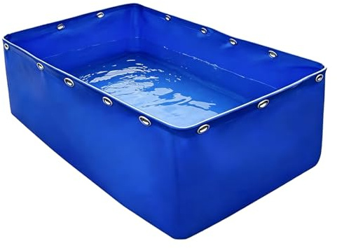 Fiskdamm Av PVC I Canvas, Bärbar Blå Överjordstank För Fisk, Stor Hopfällbar Hållbar Plastdammpool Med Avloppsventil, Tillfällig Vattenförvaring(5x4x1.2m)