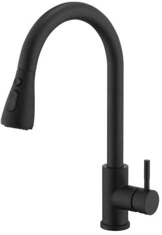 HOMELODY Grifo de cocina negro con alcachofa extraíble | 3 tipos de chorro con pausa, giratorio 360°, grifo de fregadero de alta presión para cocina/bar