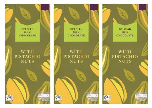 Belgian Milk Chocolate Bar with Pistachio Nuts 100g,Suitable for Vegetarians,Pack Of 3