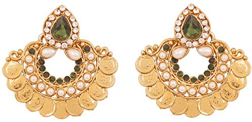 Touchstone Indische Bollywood Tempel inspiriert Münze Schmuck Designer Ohrringe für Damen Grün