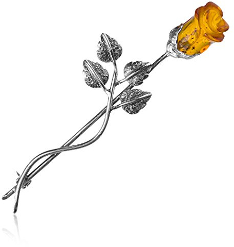Ian and Valeri Co. Fine Amber Sterling Silver Classic Flower Rose Broch Pin