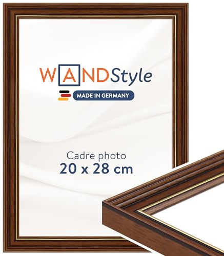 WANDStyle tavelram brun med guldkant 20x28 cm av trä i antik stil för upphängning, fotoram Made in Germany - H182