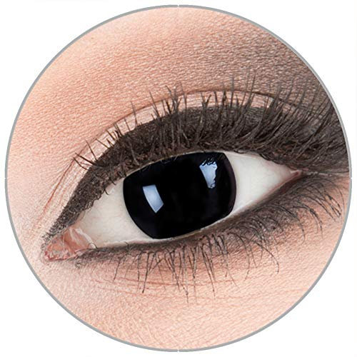 Farbige 'Blind Black' Kontaktlinsen von 'Evil Lens' zu Fasching Karneval Halloween 1 Paar schwarze Crazy Fun Kontaktlinsen mit Kombilösung (60ml) + Behälter in Topqualität ohne Stärke