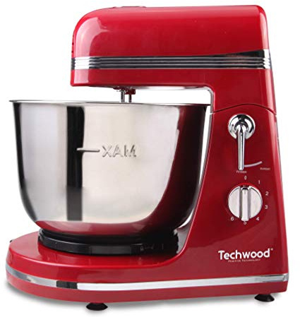 Techwood Cuisine TMB-365 300 W Robot Pâtissier, 6 Vitesses avec Bol 3,5 L, Rouge