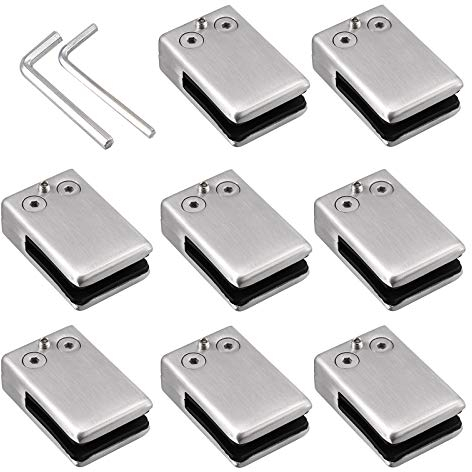 AUTOUTLET 8X Glashalter Set, Quadrat Edelstahl Klemmhalter, 11/12mm Glasklemme, Eckig Verstellbare Glashalterung Flach Anschluss Klemmhalter Geländer für Handlauf, Poolzaun