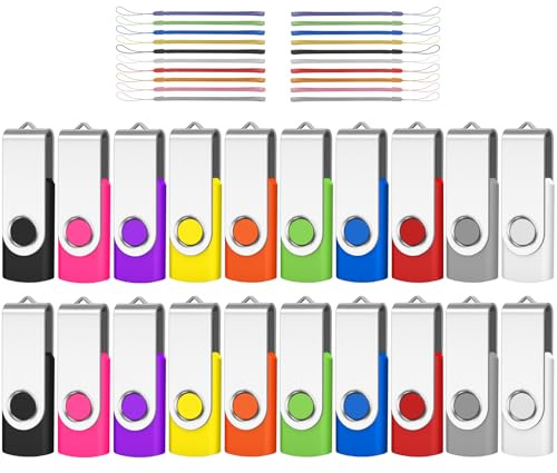 20PCS 2GB Flash Drive Pack, AreTop USB 2.0 Wholesale Swivel Thumb Drive | Bulk Pendrive USB Memory Stick Swivel Jump Drive for Data Storage (2GB,20 Pack Mix Color)