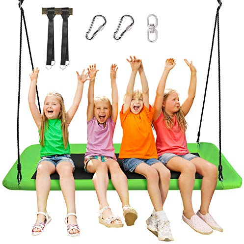 COSTWAY Nestschaukel eckig bis 150kg belastbar, 150 x 80 cm, Baumschaukel mit 100-180cm verstellbaren Seil, Mehrkindschaukel Kinderschaukel, Outdoor Gartenschaukel für Kinder & Erwachsene (Grün)