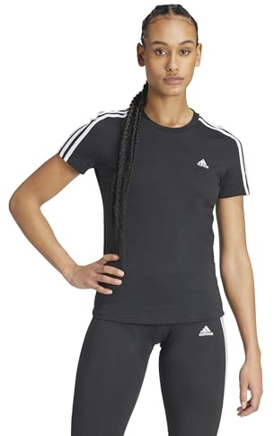 adidas Damen Essentials 3-Stripes Tee, Black/White, XL