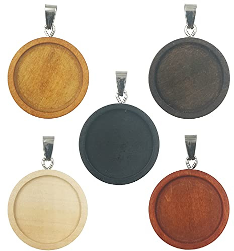 DUGYIRS 50 Stück Holz Anhänger Tabletts Runder Anhänger Cabochon Basen Handwerk Lünetten für DIY Schmuck Geschenk machen Cabochon Erkenntnisse passen 25mm Glaskuppel Fliesen