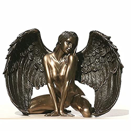 Bronze Finish kniend nackter Flügel weibliche Statue Engel kreative Harz Handwerk