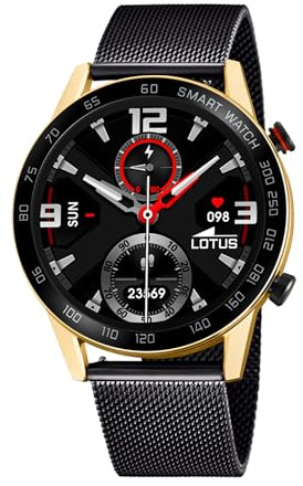 Lotus Uhr Smart Herren - Smartwatch Edelstahl 316l Schwarz | Wasserdicht IP65 50019/1, Musiksteuerung, Schritt- und Kalorienzähler, Telefon, Sport, Herzfrequenz