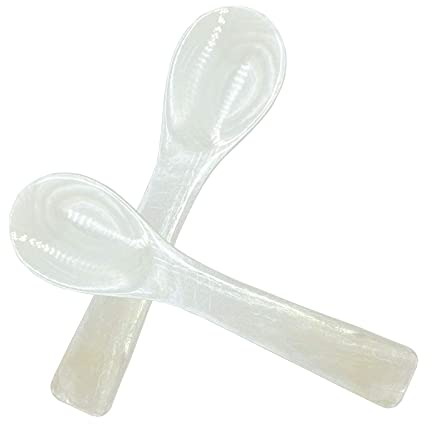 HRASY Pack of 2 Handmade Caviar Spoons Mother of Pearl MOP Caviar Spoon W Round Handle 3.7 Inches, White