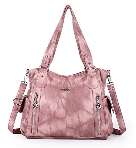 ZOCAI AngelKiss Handtasche Damen Schultertasche Multifunktionale Umhängetaschen Gewaschenes Veganes Leder Wasserdicht mit Reißver Schlusstaschen Reißverschlusstasche
