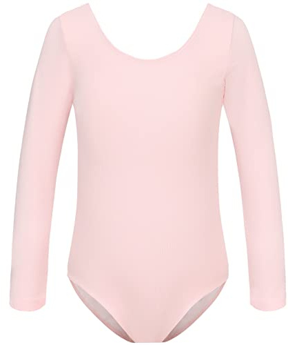 HIPPOSEUS Maillot de Ballet Danza para Niña Manga Larga Ballet Body Leotardos Danza Clásico Gimnasia Ritmica, AM0019-Rosa,8-9 años