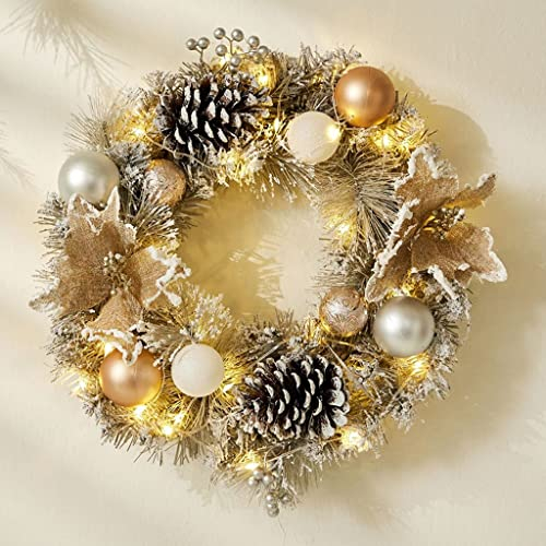 GIZNXBA Weihnachtskranz Für Tür 16 Weihnachtsgirlande Aussen Türkranz Weihnachten Innen Winterkranz Weihnachten Riff Kränze Für Tisch Kamine Veranda Wände Fenster Kränze (Color : /Gold+Lights)