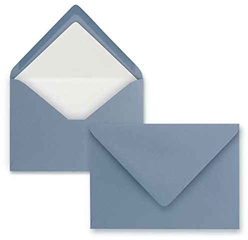 50 Briefumschläge in Graublau (Blau) mit weißem Innenfutter - Kuverts in DIN B6 Format - 12,5 x 17,6 cm - Seidenfutter - Nassklebung