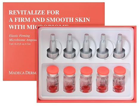 MADECA DERMA Elastic Firming Microbiome Ampoule – Hydrating Korean Skincare with Hyaluronic Acid, Collagen & Peptides for Firmness, Elasticity, Fine Line Reduction & Rejuvenation (0.23 fl oz x 5)