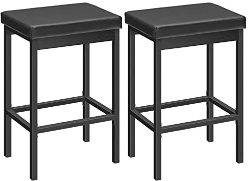 HOOBRO Bar Stools, Set of 2 Bar Chairs, 24.8-Inch Height Stools, Breakfast Bar Stools, Kitchen Stools, 2 Thick Upholstery, for Kitchen, Dining Room, Cafe, Bar Counter, Black BB21BY01
