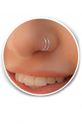 Winziger gehämmerter Silber-Doppel-Hoop-Nasenring â€“ Spiral-Nasenring 20 Gauge Snug Double Nose Piercing Thin Nose Piercings Hoops (gehämmertes Silber)
