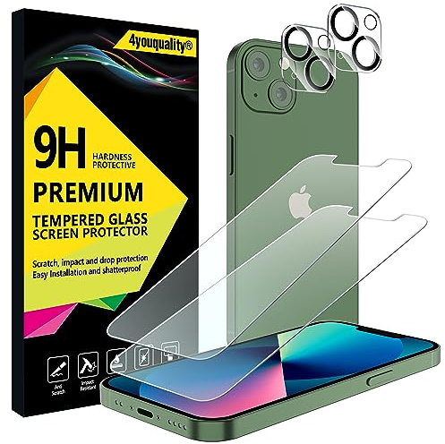 4youquality 4-In-1 for iPhone 13 Mini Screen & Camera Lens Protector | 2+2 Pack, Tempered Glass, 9H Hardness, Impact-Resistant, Anti-Scratch, Anti-Shatter, Shatterproof, Ultra-Transparent