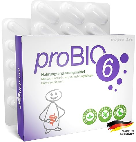 probio6 Kapseln | 6 ausgewählte Premium Bakterienkulturen | 30 Kapseln Monatsversorgung | Darmbakterien | Ohne Inulin