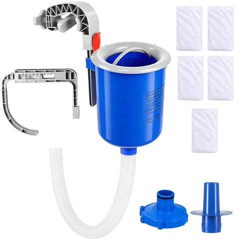 MUWOOB Above Ground Pool Skimmer with 5 Pool Skimmer Socks, Wall Mount Pool Surface Skimmer with Hose and Basket, Adjustable Floating Pool Filter, Automatically Cleans and Removes Pool Surfaces Leaves