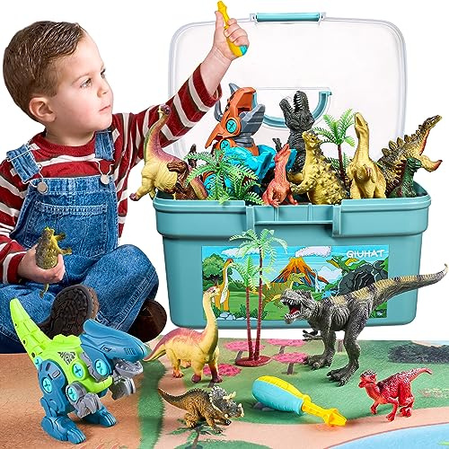 GIUHAT Dinosauri per Bambini, Regali Natale Bambino 3-8 Anni, Giochi & Regali Bambini, Pasqualone, Figure di Dinosauri con Tappetino