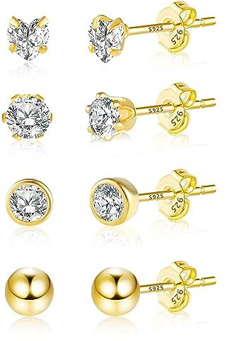 4/6Paar Mehrere Silber 925 Ohrringe Ohrstecker Kleine Set für Damen Mädchen | Silber 925 Ohrstecker Set Kleine Schläfer Knorpel Ohrringe Ohrsteck mit Zirkon Stein Blumen Herz Perlen Stern Mond Ohrsteck
