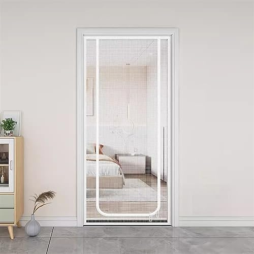 Liveinu Reißverschluss Fliegengitter Tür, U Weiß, 95x205cm | Magnet Insektenschutz Balkontür Fliegenvorhang, ohne Bohren, Vorhang für Balkontür Wohnzimmer Schiebetür Terrassentür